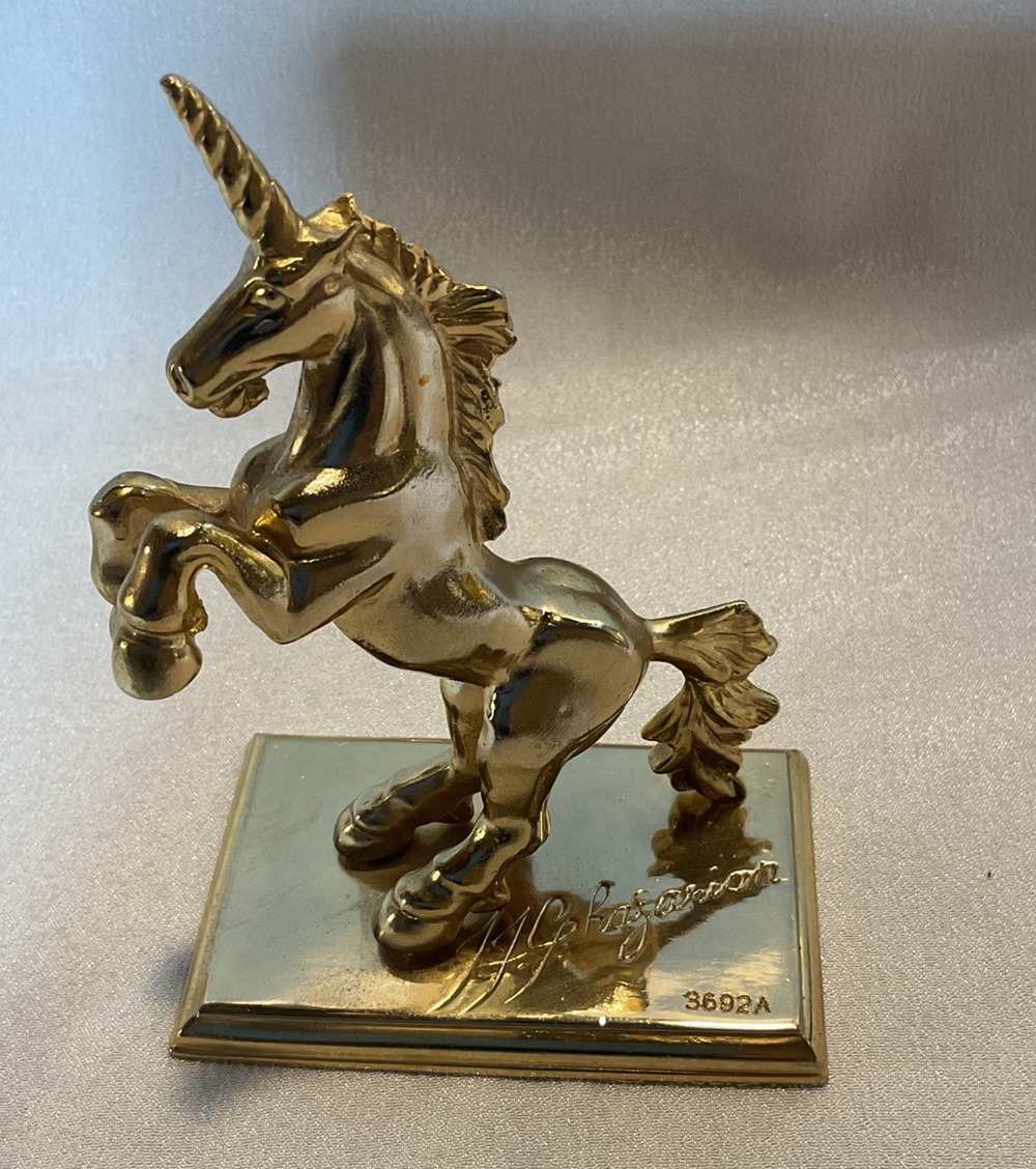 Vintage 1982 London Pewter Gold Plated Unicorn Signed H Ghazarian 3692A